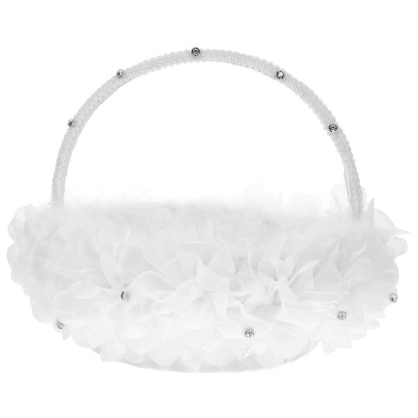 SOIMISS Flower Girl Basket Wedding White Lace Flower Basket Wedding Party Supplies