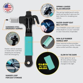 Stinger Super Duty Car Emergency Escape Tool, Hardened Carbon Steel Vehicle Safety Hammer, Spring Loaded Window Breaker, Razor Sharp Seat Belt Cutter, Life-Saving Rescue Tool (2 pcs Fluorescent Green)