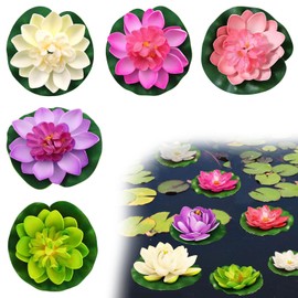 Zeevill Floating Foam Lotus Flowers, 6 Color Artificial Water Lilies Artificial Pond Plants for lake, Floating Pond Plants Ornaments for Pond Decorations