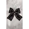 Elegant Black Satin Hair Bow with Rhinestone Trim, Large Decorative