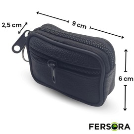 Fersora Mini Wallet Men Small Leather Coins with Zip, Keychain, Card Holder - Wallet Wallet Men's Wallet - Small Wallet - Small Purses - Travel Wallet - Porta Moedas Homem, Black, Mini, Modern