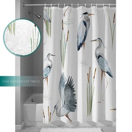 Shower Curtain, 72 x 72 Inches Shower Curtain Liner, Birds Heron in The Water Shower Curtains for Bathroom, Shower Stall & Bathtubs, Waterproof Polyester Fabric Shower Curtain Set