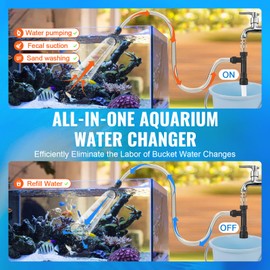 Happybuy Aquarium Gravel Vacuum Cleaner, 33 ft PVC Hose, 3 Brass Adapters, for Fish Tank Gravel & Sand Cleaning