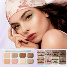 8 Colour Cream Eyeshadow Palette With Brush - Multi-Use Makeup Palette, As Highlighter & Contour, Highly Pigmented, Long-Lasting, Concealer Blendable Makeup Set For Shimmer & Matte Looks
