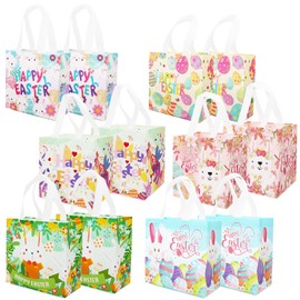 12 x Ostereiersuche-Taschen mit Griffen, Verschiedene Größen, Häschen Karotten Küken Ei Taschen, Oster Leckerei Taschen, Non-Woven Ostertaschen zum Verpacken von Geschenken, Eiersuche, Partyzubehör