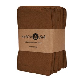Native Fab Waffle - Paquete de 12 toallas de cocina 100% algodón, absorbentes, duraderas, lavables, paños de té, paños de cocina, toallas de cocina, toallas de limpieza, toallas de cocina, con lazo para colgar, color café