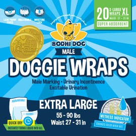 Bodhi Dog Bodhi Dog Disposable Male Dog Diapers - Super Absorbent, Leak-Proof Pee Wraps - Adjustable Fit, Comfortable Design, Advanced Moisture Control, and Wetness Indicator - Extra Large (20 Count)