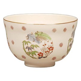 Miyachi Eikou Matcha Bowl, White, Size: Diameter 4.9 x Height 3.1 inches (12.4 x 7.8 cm), Ninsei Shochikubai, Paper Box Included