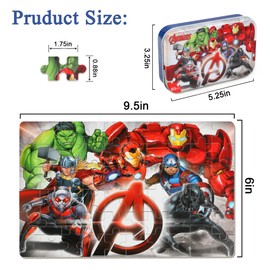 Puzzles for Kids Ages 4-8 60 Pieces Superhero Jigsaw Puzzles for Boys and Girls Educational Learning Puzzles in Metal Box The Avengers.