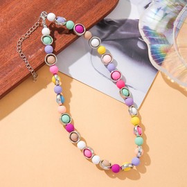 MOEEIJEW Colorful Bead Necklace for Women Cute Arcylic Beaded Choker Charm Necklace Boho Necklace Jewelry (Color A)