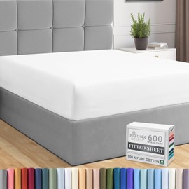 Pizuna Pure Combed Cotton European Single Fitted Sheet White, 600 Thread Count 100% Long Staple Cotton Fitted Sheet Single Bed 100 X 200cm, Sateen Weave 40 cm Deep Fitted Sheets 1 PC White