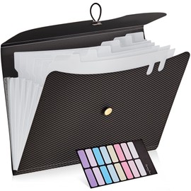 JARLINK 7 Pockets Expanding File Folder, A4 Size Accordion File Folders with 12 Labels, Cute Paper Organizer, Portable Document Organizer for Home College School Office Supplies, Black