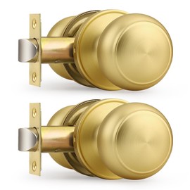 Probrico Interior Door Knob for Hallway, Gold Door Knobs Closet Door Knob, Brushed Brass Passage Door Knobs with Round Ball Knob, 2 Pack