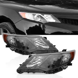 TRIL GEAR Pair of Headlight Assembly Halogen Headlamps TO2502211 TO2503211 LH+RH Replacement for 2012-2014 Toyota Camry Black Housing Amber Corner