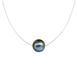 LES POULETTES BIJOUX - Silver Necklace Solitaire Pearl 11mm - Classics - Black