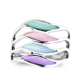 AeraVida Amazing Waves of Multi-Color Mother of Pearl Inlay .925 Sterling Silver Ring | Classic Wedding Rings For Women | Casual Comfort Fit Silver Rings for Women | Sterling Silver Rings Sizes (9)