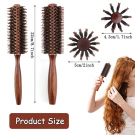 Yharnamite 2 Pcs Boar Bristle Brush, Anti Static Quiff Roller Hair Brush for Men and Women, Wooden Handle Bristle Styling Brush, for Hair and Beards Modeling (B)
