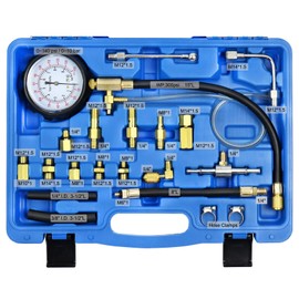 YSTOOL Fuel Pressure Tester Gauge Kit 140PSI Automotive Engine Injector Pump Test Gasoline Gas Injection Manometer Tool Set with Inline Fitting Schrader Adapter for Auto Car Motorcycle (Blue Case)