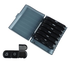 Depisuta Weekly Pills Organizer 3 Times A Day, 7 Day Pills Box with 21 Grids, Portable Cases Medicines Container for, Vitamin, Fish Oil Supplements, Black Color for Travel Use​ (Black Circle)