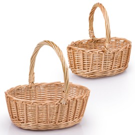 Woodluv Storage Baskets Set of 2, Wedding Flower Girls Baskets, Wicker Woven Easter Baskets, Display Hamper Baskets, Gift Baskets, Natural