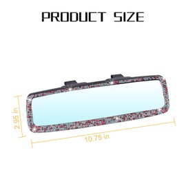 Osilly Bling Car Rearview Mirror, Decorations Rear View Mirror with Crystal Rhinestones & Diamonds, Car Interior Trim Accessories, Clip-on & HD Glass, Sparkly Gift for Women Girls (AB Color/Pink)