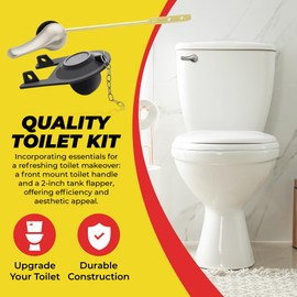 Qualihome Front Mount Brushed Nickel Toilet Handle Replacement Kit with 2 Inch Universal Toilet Flapper Replacement Kit and Stainless Steel Toilet Flapper Chain