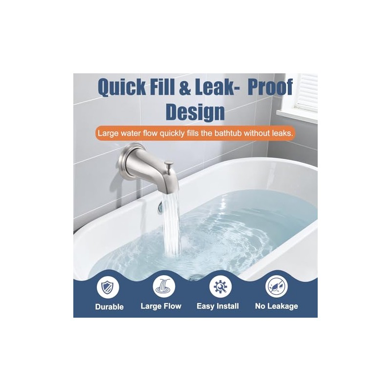 Universal Bathtub Tub Spout with Diverter, Fits 1/2" Slip-Fit Copper