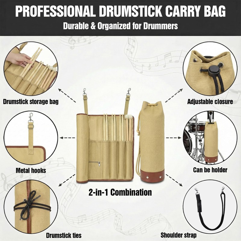 FEILOONG Drum Stick Bag, Crossbody Shoulder Strap Portable Vintage Drumstick