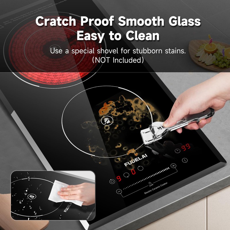 FUDELAI 2-Burner Electric Cooktop, 3200W 240V Ceramic Hot Plate with