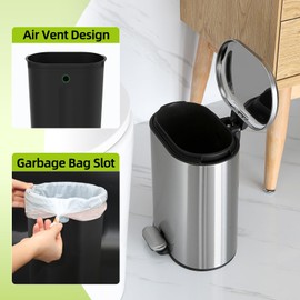 Singpotool Stainless Steel Kitchen Trash Can, 1.6 Gallon, Step Pedal with Soft Close, Removable Inner Bucket, Silver