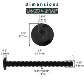 1/4-20 x 2-1/2" Flat Head Hex Socket Cap Screws 25 Pcs, 18-8 (304) Stainless Steel Flat Head Binding Posts Screws, Black Oxide Finish, Fayeploo (with Hex Wrench)