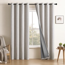 CUCRAF 100% Total Blackout Curtains 90 Length for Window Treatment,Faux Linen Thermal Insulated Grommet Drapes for Bedroom/Living Room,Set of 2 Curtain Panels(Off White, 52 x 90 inches)