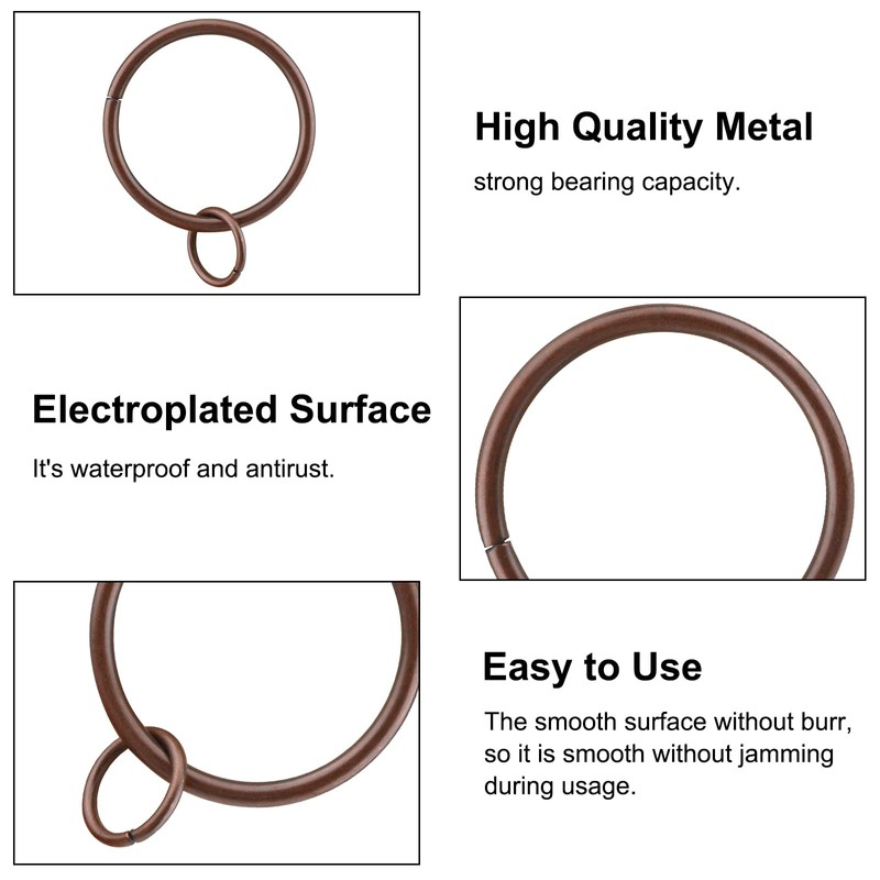 INCREWAYカーテンリング、38mm内径ラウンドカーテンリングフックピン、16個入、レッドブロンズ
