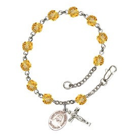 St. Pauline Visintainer Silver Plate Rosary Bracelet 6mm November Yellow Fire Polished Beads Crucifix Size 5/8 x 1/4 medal