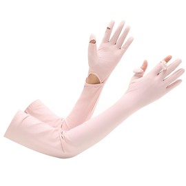 MANJIAMEI Women UV Sun Protection Gloves, Non Slip Ice Silk Sunblock Long Gloves Touchscreen Full Finger Cycling Gloves Cooling Arm Sleeves for Summer Fishing Golfing Driving Outdoor Activities (Pink)