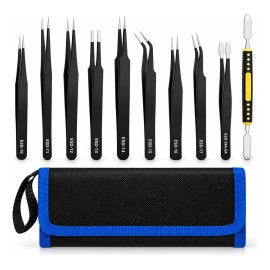 Pinzas Antiestaticas Kit 10pzs Acero Inoxidable Alta Precision Punta Fina Herramienta Para Reparacion Celulares Tablet Mantenimiento Electronica Juego