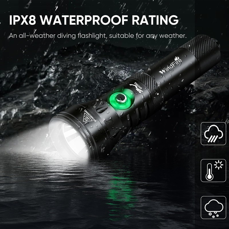 WINDFIRE Dive Lights Scuba Diving Flashlight, High-Powered Waterproof Flash Light