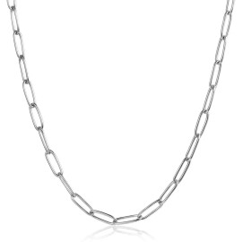 4MM Paperclip Chain Necklaces for Women Mens Silver Color Stainless Steel Cable Link Chain Gold Tone Choker Birthday GiftsColor: silver color-20inch(50CM)