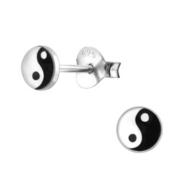 Bungsa Yin & Yang Stud Earrings .925 Sterling Silver (Earrings Real Jewellery Studs Earrings Women Men), Silver, No Gemstone