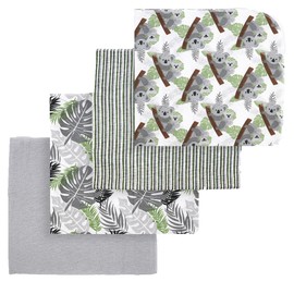 necessities by tendertyme Baby Boys or Baby Girls Tropical Islands Receiving Blankets, Pack of 4, Green, Gray