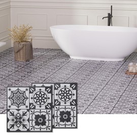 ACCOR HOME Peel and Stick Floor Tile, 40-Pack 12" x 12" Vinyl Flooring, Waterproof Self-Adhesive Luxury Vinyl Tiles, Easy DIY for Bathroom, Kitchen, Dinning Room, RV, Cover 40 Sq. Black