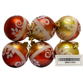 Red and gold baubles with silver design - 6 Pack