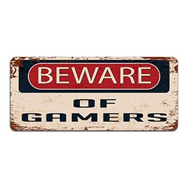 Print Crafted - Beware Of Gamers - Vintage Metal Sign | Gaming Decor For The Bedroom Or Man Cave