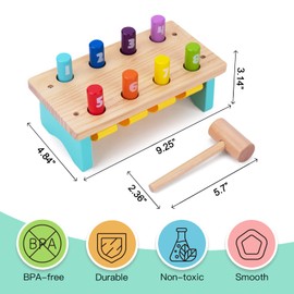 TOOKYLAND Pound and Tap Bench Wooden Toys - Toddlers Musical Hammering Pounding Toys with Slide Out Xylophone, Wooden Educational Pound a Ball Toy Gifts for Kids Baby Age 1 2 3+