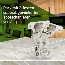 Amig - Set of 2 Pot Hinges Super Angled Nickel-Plated - Ø35 mm - Nickel-Plated Steel - Opening 110° - Concealed Mounting for Kitchen, Office and Cabinet Furniture - Adjustable Screws (Not Included)