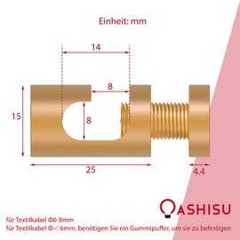 OASHISU 2 Stück Aluminiumlegierung Aufputz-Kabelhalter für Lampe Zweiteilige Wand- und Deckenpins für Textilkabel Deckenbefestigung Affenschaukel DIY mit Schrauben und Dübeln, Gold