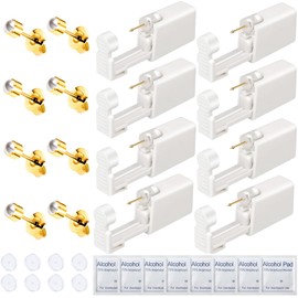 Orglace 32 Pcs Ear Piercing Kit Disposable Ear Piercing Gun Kit with 8Pcs Self Ear Piercing Gun and 8Pcs Earrings Stud 8Pcs Alcohol Pads,8Pcs Clear Piercing Disc (233#-4mm Pearl)