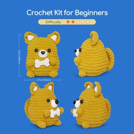 Crochet Kit for Beginners Kids- Puppy Dog Crochet Animal Kit with Step-by-Step Video Tutorials, Crochet Starter Kits for Adults Kids, Dog Crocheting Set