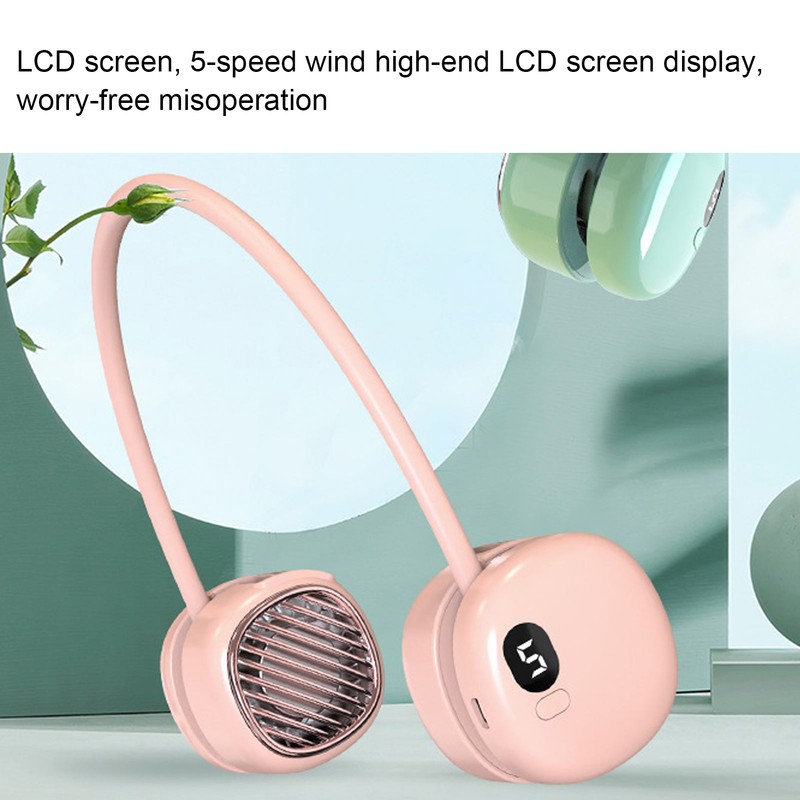 Portable Neck Fan LCD Digital Display Usb Charging 5 Speed