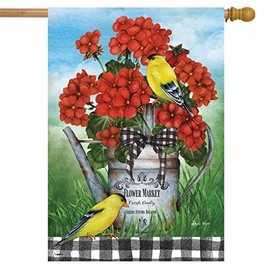 Briarwood Lane Geranium Watering Can Summer House Flag Goldfinches Birds 28" x 40"